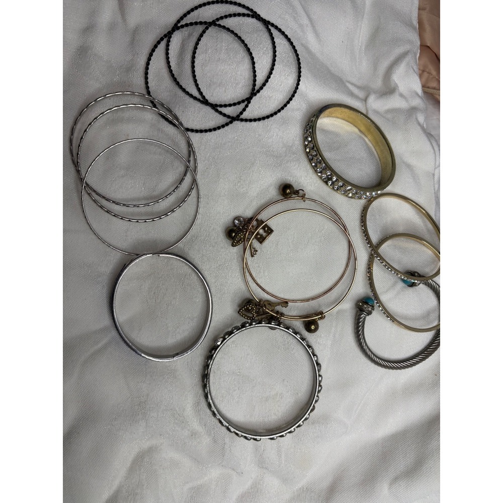 Bangle Bracelet Set Mixed Metals Rhinestone Charm Stackable Jewelry